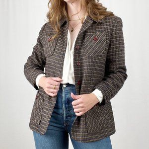 Vintage USA Oversized Tweed Knit Shacket Blazer Jacket Suit Coat Woven Wool - M